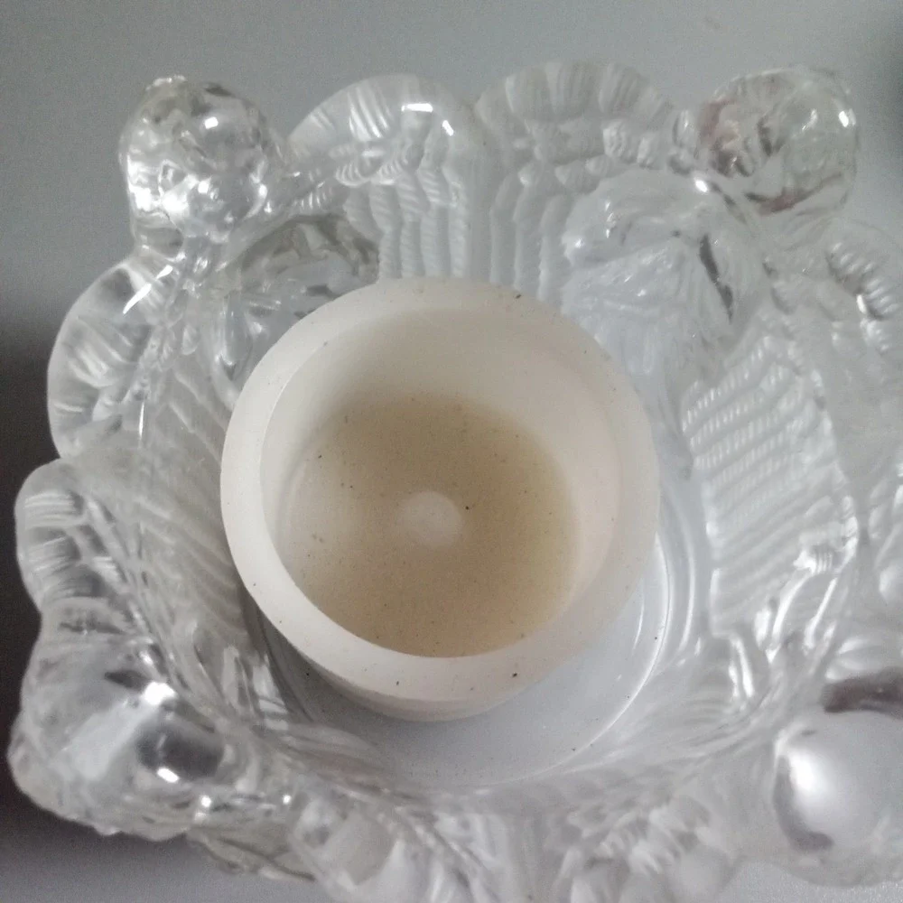 Frosted Glass Musical Angel Votive Candle Holder Cherub Relief 4.5 Inch